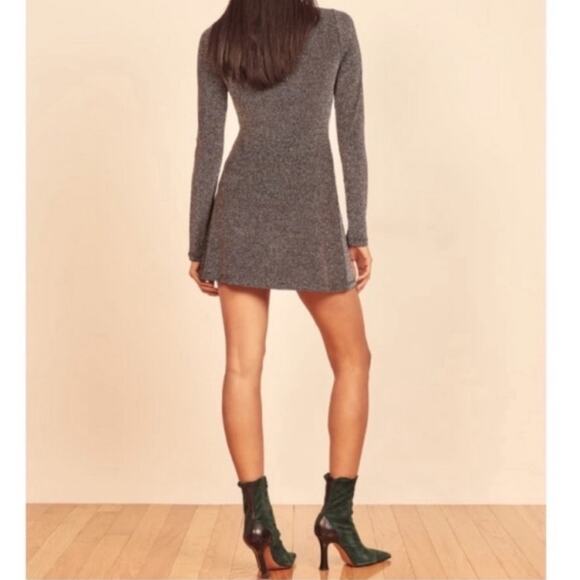 Reformation Women’s Riley Long Sleeve Metallic Silver Black Glitter Mini Dress M - Picture 6 of 16